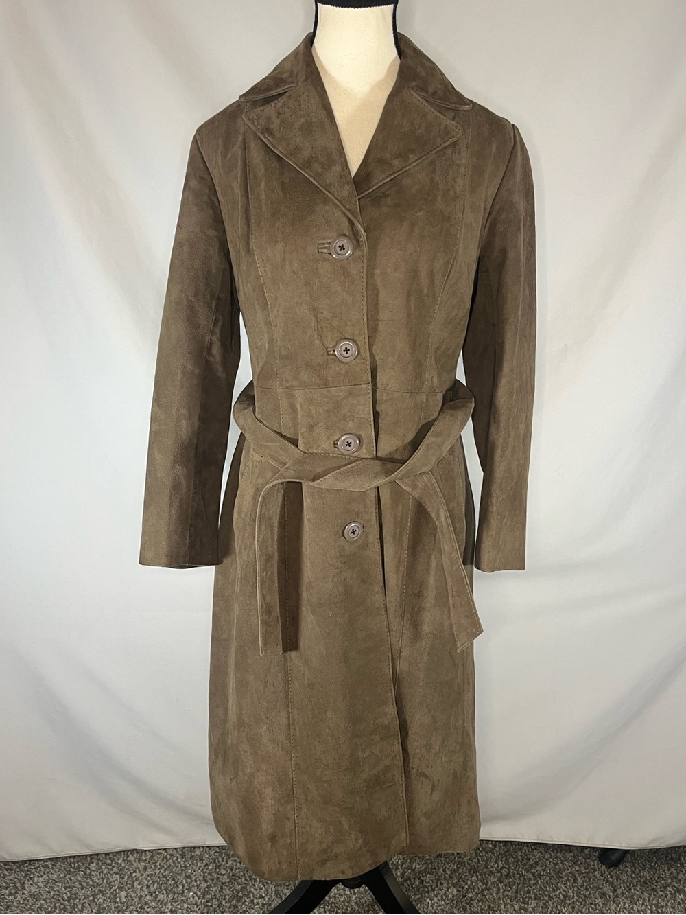 Cellini Paris Vintage Suede Leather Trench Western Coat w/Belted Duster Large